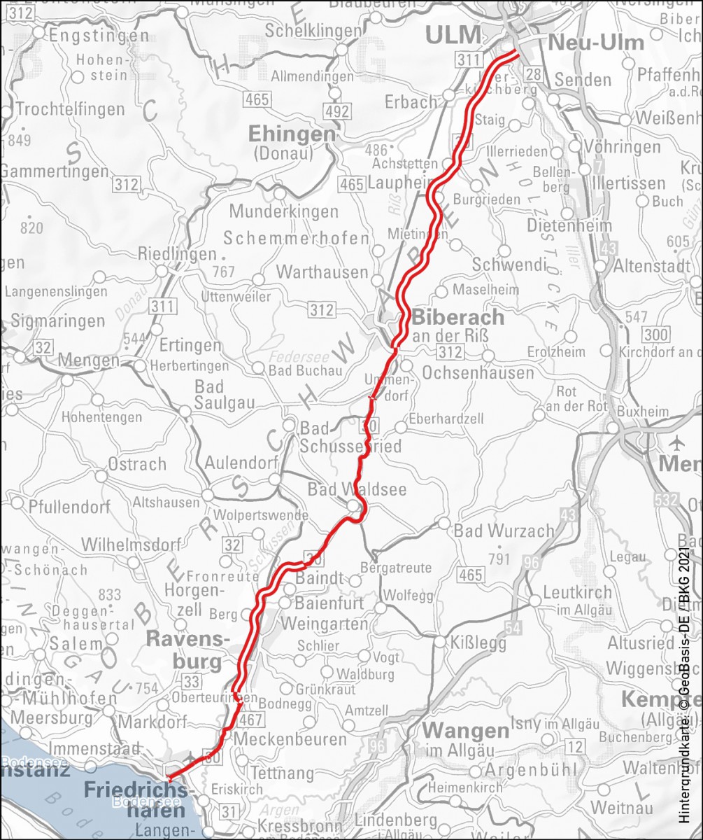 Verlauf der Bundesstraße 30 in Oberschwaben Verlauf der Bundesstraße 30 in Oberschwaben