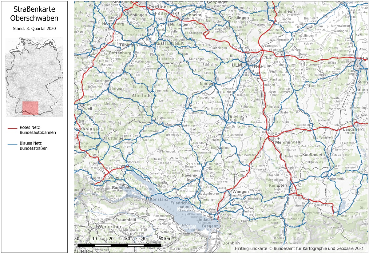 Straßenkarte Oberschwaben 2020 Straßenkarte Oberschwaben 2020